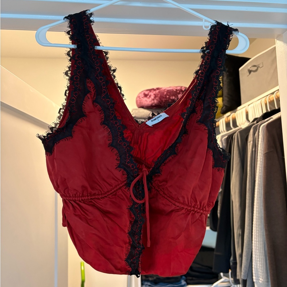 Red Lace Trimmed Crop Top